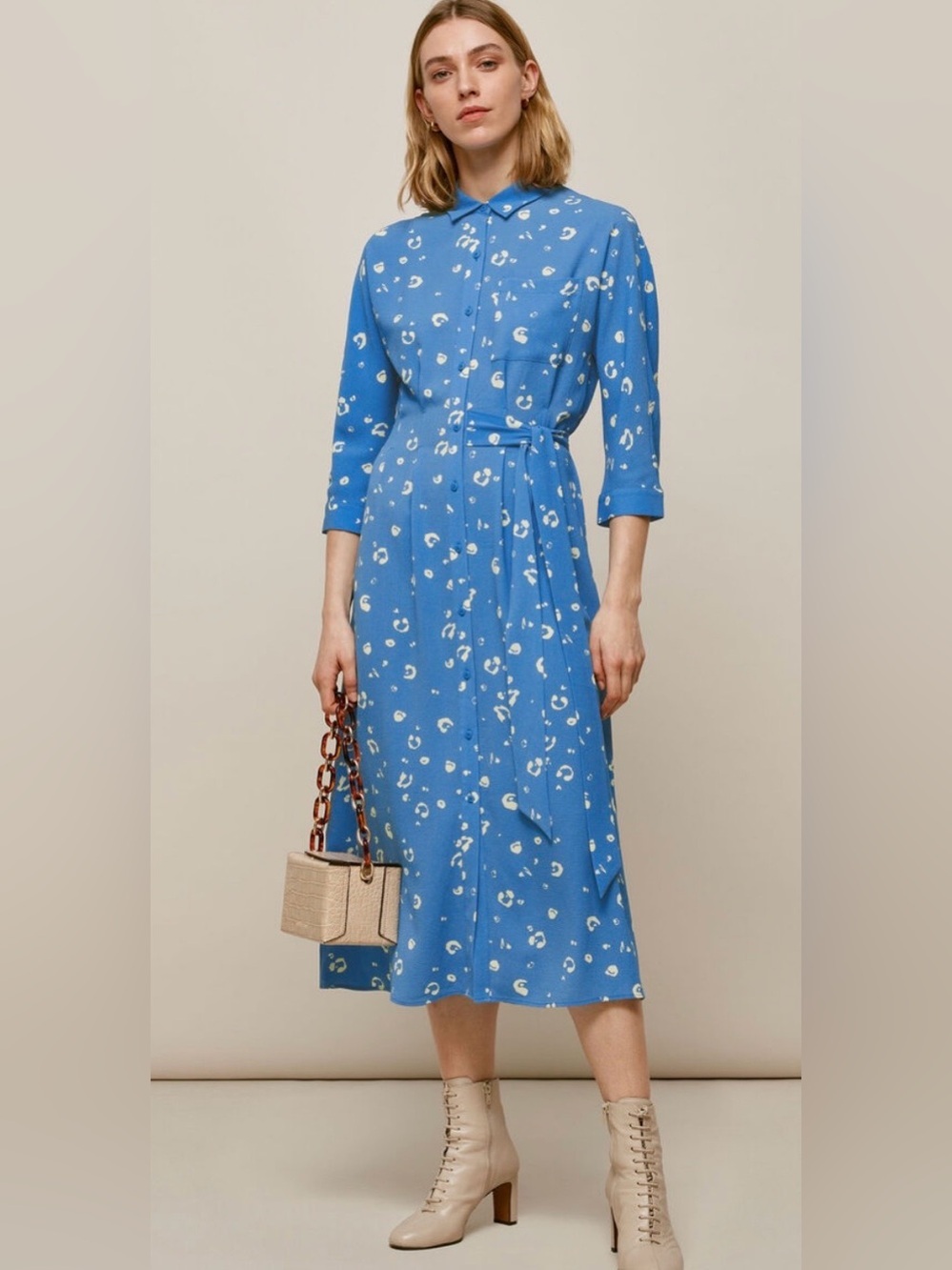 WHISTLES Blue Watercolour Animal Dress size 12